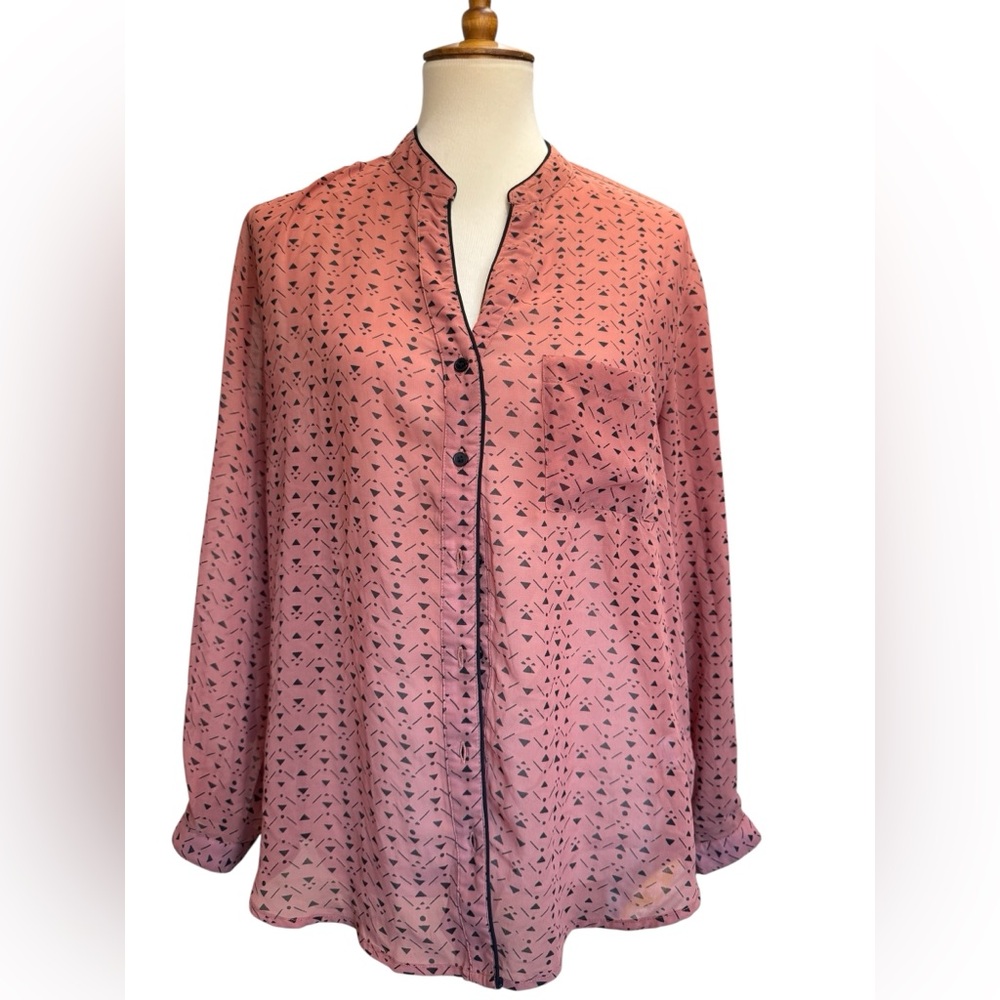 Bar III Brown Top with Geometric Designs #157